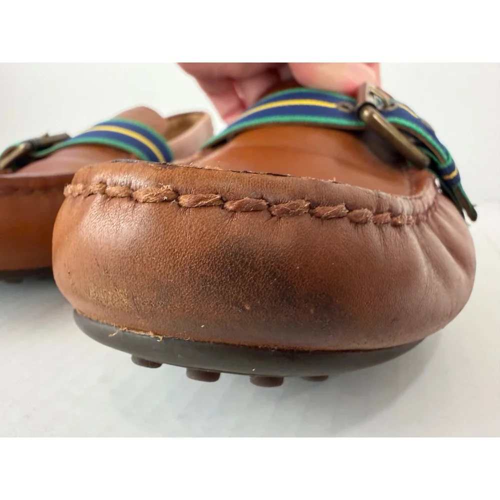Polo Ralph Lauren Loafers Wessel Leather 9D Tan Brown Preppy Buckle Drivers